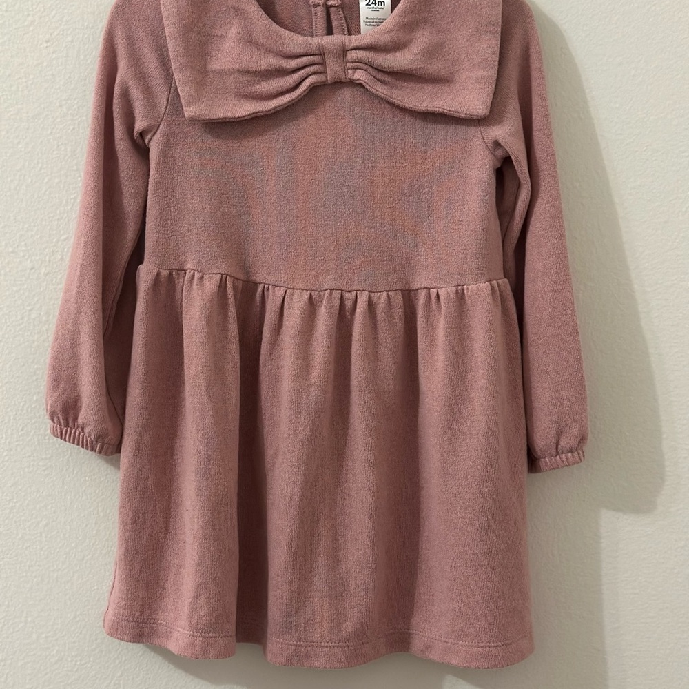 Carter's Dusty Rose Long-Sleeve Bow Front Dress
